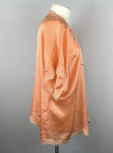 1920s Apricot Coloured Pure Silk Bed Jacket with Floral Embroidery -  Bust 36" 38" 40"