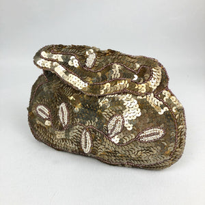 Original 1930's Gold Sequin and Beaded Czechoslovakian Evening Bag - Stunning Little Bag