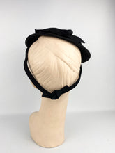 Load image into Gallery viewer, Original 1940s Dark Brown Felt Topper Hat with Triple Felt Flower Trim
