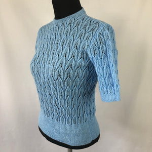 Reproduction 1940s Lace Jumper in Pale Blue - B36 38