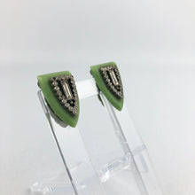 Load image into Gallery viewer, 1930s 1940s Pair of German Green Plastic and Paste Dress Clips
