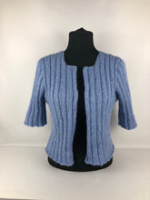 Load image into Gallery viewer, 1940s Reproduction Hand Knitted Bolero in Fluffy Blue Sequin Yarn - B38 40 42 44
