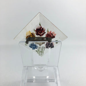 Original 1940s 1950s Reverse Carved Diamond Shaped Lucite Brooch with Flowers in a Vase *