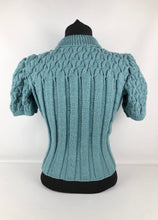 Load image into Gallery viewer, Reproduction 1940s Rib and Cable Knit Jumper in Bashful Blue Acrylic - B36 38 40
