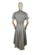 Load image into Gallery viewer, Original 1950&#39;s Silver and Black Cocktail Dress by For You By Blaines with Glass Buttons and Pockets - Bust 35
