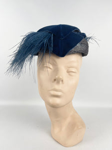 Beautiful Vintage 1950's Straw Hat with Velvet and Ostrich Feather Trim - A Cross-Keys Hat
