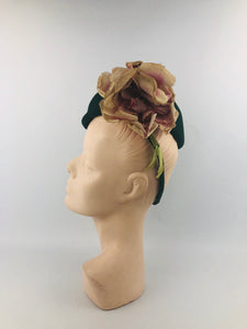 1940s Forest Green Felt Hat with Flowers