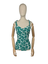 Load image into Gallery viewer, Original 1940&#39;s 1950&#39;s Martin White Green and White Floral Swimsuit - Vintage Swimwear - Bust 36 *
