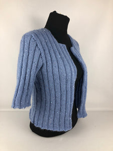 1940s Reproduction Hand Knitted Bolero in Fluffy Blue Sequin Yarn - B38 40 42 44