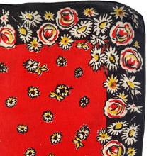 Load image into Gallery viewer, Original 1940&#39;s Pure Silk Hankie in Red, Black, White and Yellow Floral - Great Gift Idea
