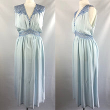 Load image into Gallery viewer, 1940s 1950s Ice Blue Rayon and Lace Nightdress with Bows - B36
