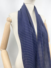 Load image into Gallery viewer, Original 1930&#39;s Dark Blue Dagger Point Scarf with Fine Polka Dot Detail - Great Christmas Gift
