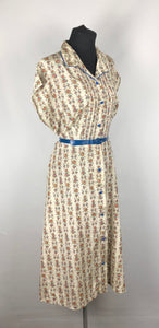 1940s Volup Red, Blue, Yellow & Green Floral Fruits of the Loom  Roses Dress - B42