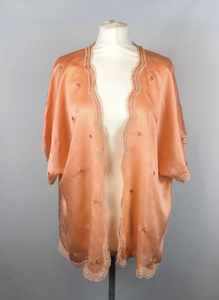 1920s Apricot Coloured Pure Silk Bed Jacket with Floral Embroidery -  Bust 36" 38" 40"