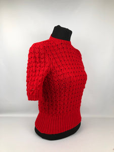Reproduction 1940s Jumper in Bright Lipstick Red - B 34 36