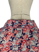 Load image into Gallery viewer, Original 1940&#39;s Red, White and Blue Floral Linen Dress with Neat Collar - Bust 34 35 *
