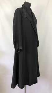 Wounded but Wearable 1920s 1930s Black Coat with Statement Button and Satin Trim - Bust