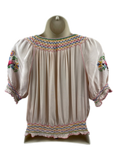 Load image into Gallery viewer, Original 1930’s Hungarian Embroidered Blouse in Pale Pink Crepe - Petite
