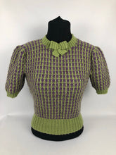 Load image into Gallery viewer, Reproduction 1940s Waffle Stripe Jumper Knitted from a Wartime Pattern in Heather and Fern - B 37 38 39 40 41
