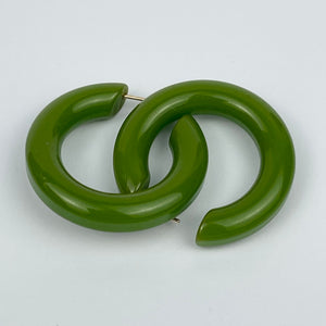 Vintage 1940's 1950's Pea Green Bakelite Hoop Earrings for Pierced Ears
