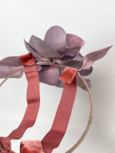 Load image into Gallery viewer, Original 1930s Pink Floral Headband with Velvet Ribbon Bow Trim - Vintage Wedding
