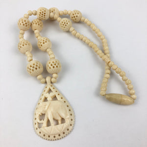 Sterling And Carved Bone Elephant Necklace #165371 | Black Rock Galleries