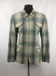 Vintage Zip Front Jacket in Green, Yellow and Navy Check - B38 40