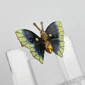 Vintage Painted Metal Butterfly Brooch with Amber Glass Body