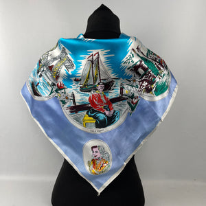 Vintage Artificial Silk Scarf with Tulips and Tourist Attractions - Holland Tourist Piece - Great Turban or Headscarf