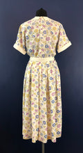 Load image into Gallery viewer, 1940s Belted White Cotton Dress with Pretty Floral Print and Contrast Collar and Cuffs - Bust 36 38
