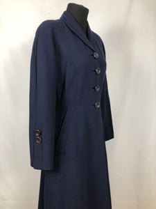 Late 1940s or Early 1950s Blue Self Striped Wool Fit and Flair Coat - Bust 36 38