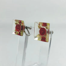 Load image into Gallery viewer, RESERVED DO NOT BUY 1940s 1950s Reverse Carved Lucite Rose Earrings with Screw Backs
