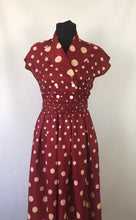 Load image into Gallery viewer, 1940s 1950s Marie Moore Red &amp; White Polka Dot Grosgrain Silk Dress - B32
