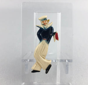 Vintage 1940s Early Plastic Painted Sailor Brooch