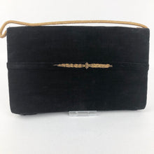 Load image into Gallery viewer, Vintage Black Velvet Evening Bag with Metallic Gold Embroidery
