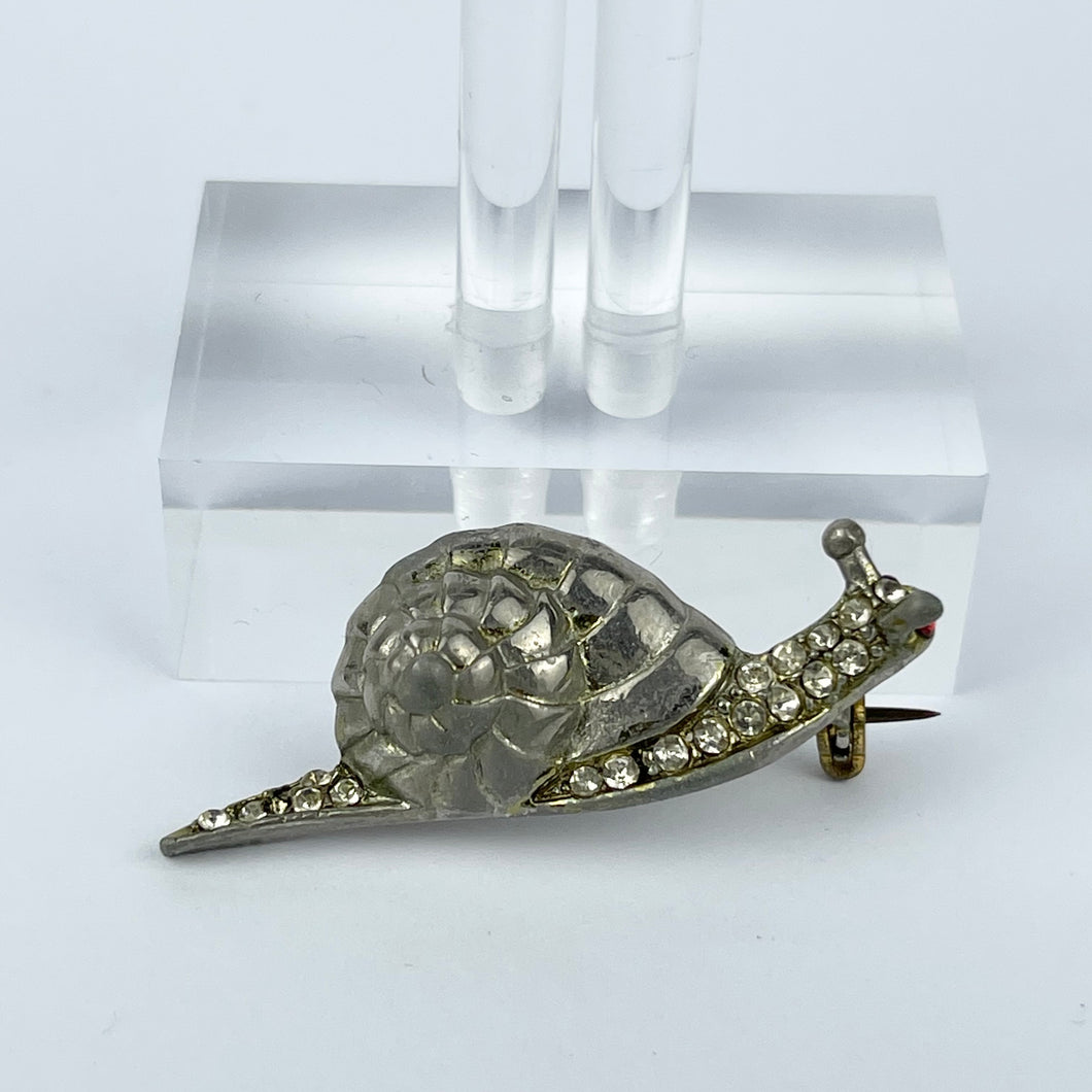 Adorable Little Clear Paste Set Snail Brooch with Red Paste Eyes