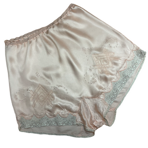 Original 1930's Palest Pink Satin French Knickers with Lace Trim - Vintage Tap Pants - Waist 26 28