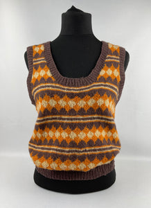 Vintage Fair Isle Pullover in Autumnal Shades of Brown, Rust and Cream - Bust 34" - AS IS