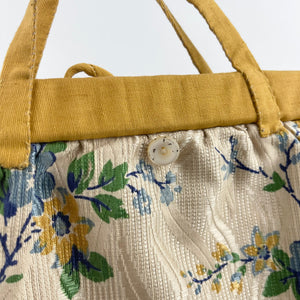 Original 1940s Mustard and Blue Floral Knitting Bag Which Makes a Great Handbag