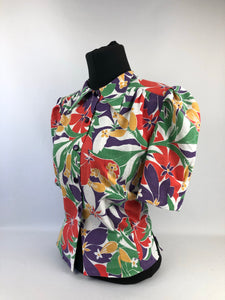 1940s Reproduction Feed Sack Blouse in Bold Floral - Bust 34 36
