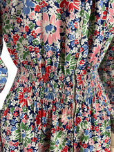 Load image into Gallery viewer, Original 1940&#39;s Bright Floral Cotton Hostess Dress in Red, Blue, Pink, Green and White - Housecoat - Bust 40 42
