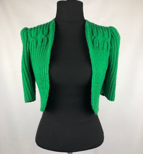 1940s Style Hand Knitted Bolero in Green - B34 36