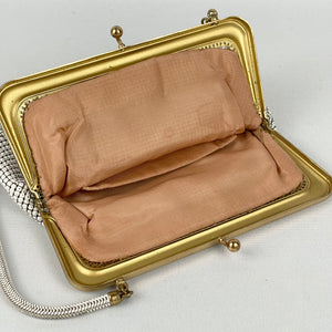 Original Vintage Cream Metal Chain Link Bag with Gold Tone Frame