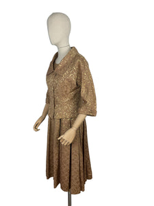 Original 1950's Gold Dress and Jacket Set with Silk Embroidery - Bust 38"