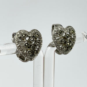 Beautiful Vintage Heart Shaped Earrings with Marcasite Middles