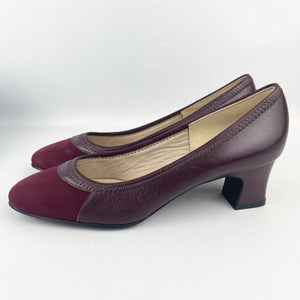 Original 1950's 1960's Burgundy Suede and Leather Court Shoes by Devonshire - Deadstock in Original Box - UK 4 *