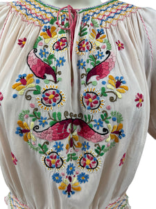 Original 1930’s Hungarian Embroidered Blouse in Pale Pink Crepe - Petite