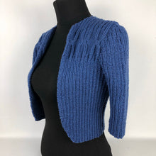 Load image into Gallery viewer, 1940s Style Hand Knitted Bolero in Blue - B34 36
