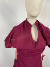 Load image into Gallery viewer, Original 1930s Belted Burgundy Crepe Tunic Dress with Pin Tucked Bodice and Sleeves - Bust 35 36
