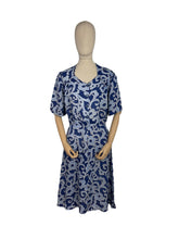 Load image into Gallery viewer, Wounded But Wearable Original 1940&#39;s Volup Two Tone Blue Summer Dress in Soft Linen - Much Loved - Bust 42 44
